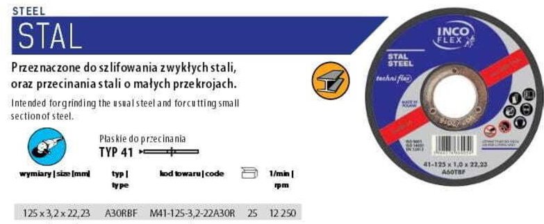 INCOFLEX METALLSCHEIBE 125 x 3,2 x 22,2 mm