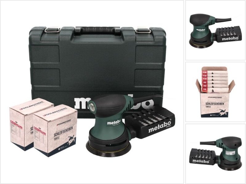 Metabo - fsx 200 Intec Exzenterschleifer 240 w 125 mm + 2x Toolbrothers turtle Schleifset + Koffer