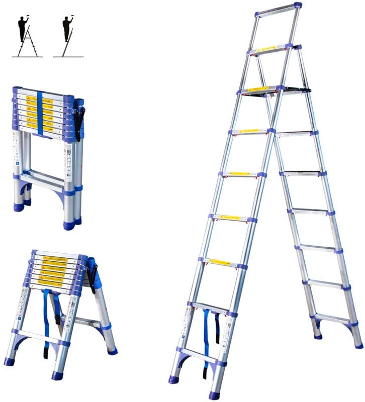 Teleskop-Trittleiter mit 9 Stufen EXTENDACT9, Teleskopleiter 2,6m+2,3 m, faltbare Teleskop-Trittleiter, Max. Arbeitshöhe...