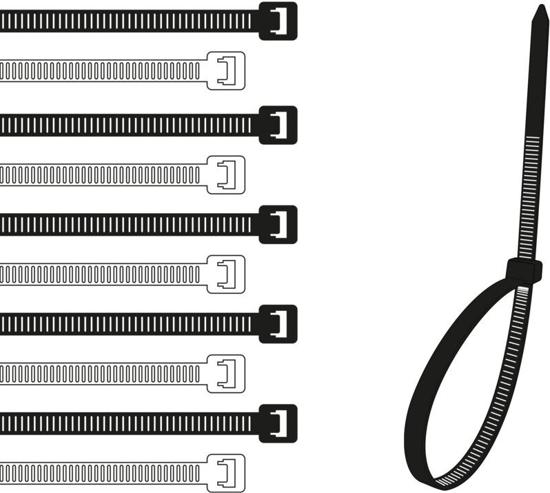 300 weiß/schwarze flexible Nylon-Krawatten - 654607