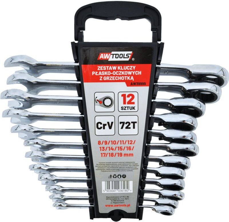 AWTOOLS Ratschen-Kombinationsschlüsselsatz, 12-teilig, 8–19 mm