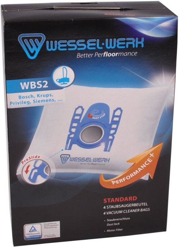 4 x WBS2 = Swirl S62/S67 Staubsaugerbeutel für Bosch Privileg Siemens Krups Swirl