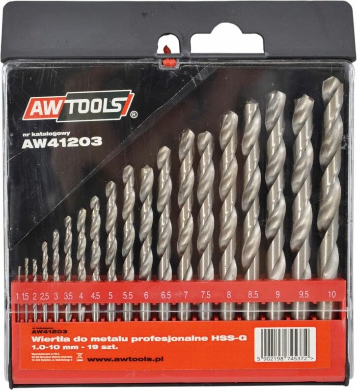 Awtools wiertła do metalu hss-g komplet 19elem. /1,0-10,0mm/