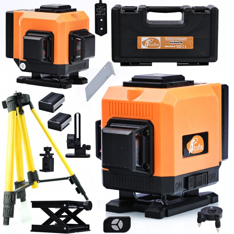 Rosfix Set Orange Tiger ROT12L – 12 Linien Kreuzlinienlaser mit Stativ 43–120 cm & Wandhalterung 360° Grünlaser IP54 ±3°...