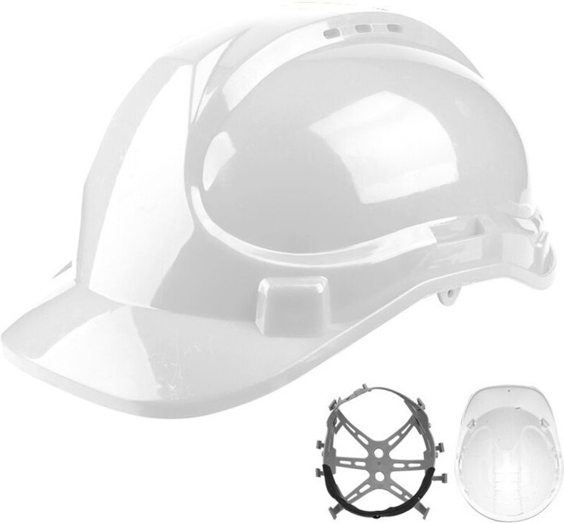 WADFOW Bauhelm – Weiß, PE-Schale, 320 g, 6-Punkt-Aufhängung, Kinnriemen