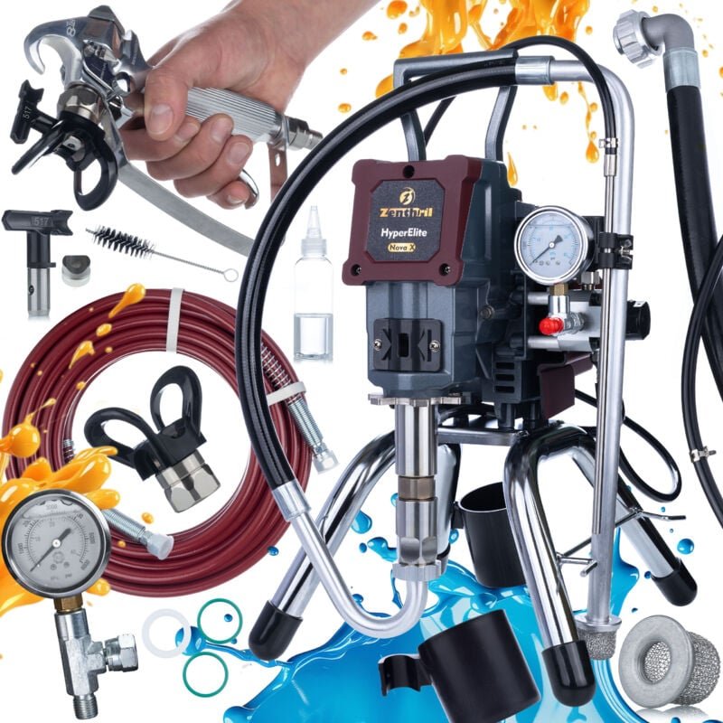 Zenthril Nova X Farbspritzgerät – 1200 W, 25 MPa, 1,8 l/min, 0,019" Düse Pistolenset & 15 m Schlauch Für Latexfarben, La...