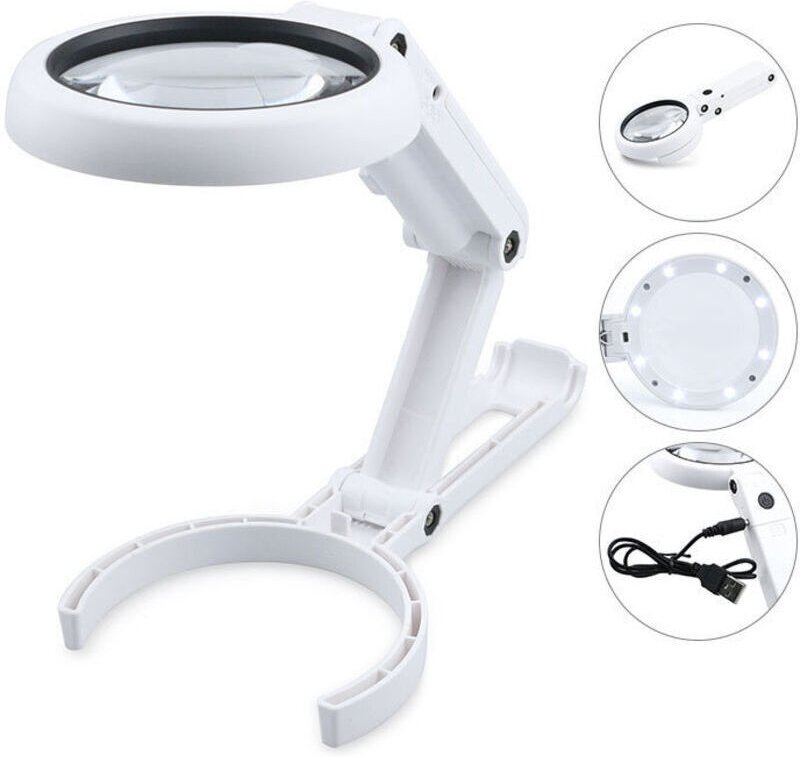 LED-Vergrößerungslampe, dimmbare, freihändige Lupe mit Licht und Ständer, Tischlupe