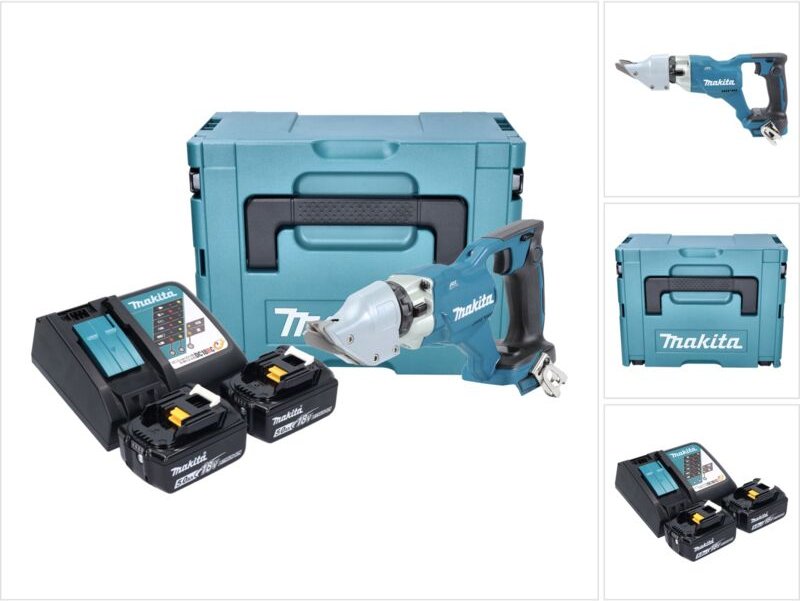 Makita DJS 200 RTJ Akku Blechschere 18 V 2,0 mm Brushless + 2x Akku 5,0 Ah + Ladegerät + Makpac