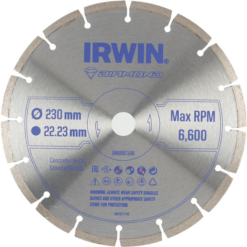 IRWIN DIAMANTBLATT 230 mm x 22,23 mm, SEGMENTIERT FÜR BETON, MAUER, GRANIT UND MARMOR