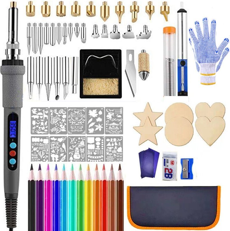 Holzbrennset, Elektrisches Lötkolben-Set 81-teilig, Holzbrenn-Brandmalerei mit LCD-Display, Einstellbarer Temperatur, Lö...