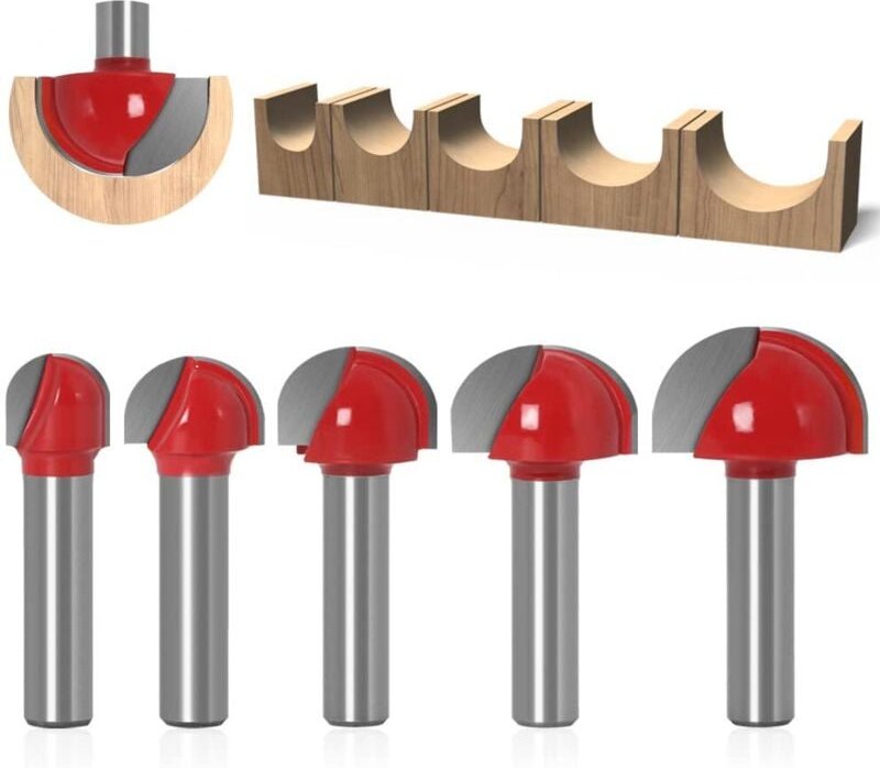 Holzfräser mit rundem Boden, 5 Stück, 8 mm Schaft, 12/16/19/22/25,4 mm, Hartmetall-Nutfräser, Schaft, Schlitzfräser für ...