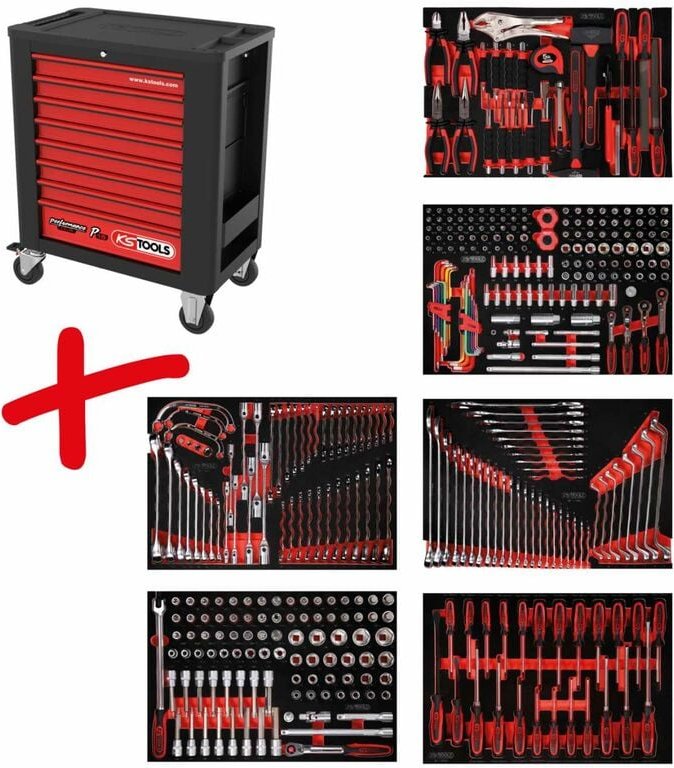 KS Tools Werkstattwagen-Satz PERFORMANCEplus P15 mit 399 Werkzeugen für 6 Schubladen