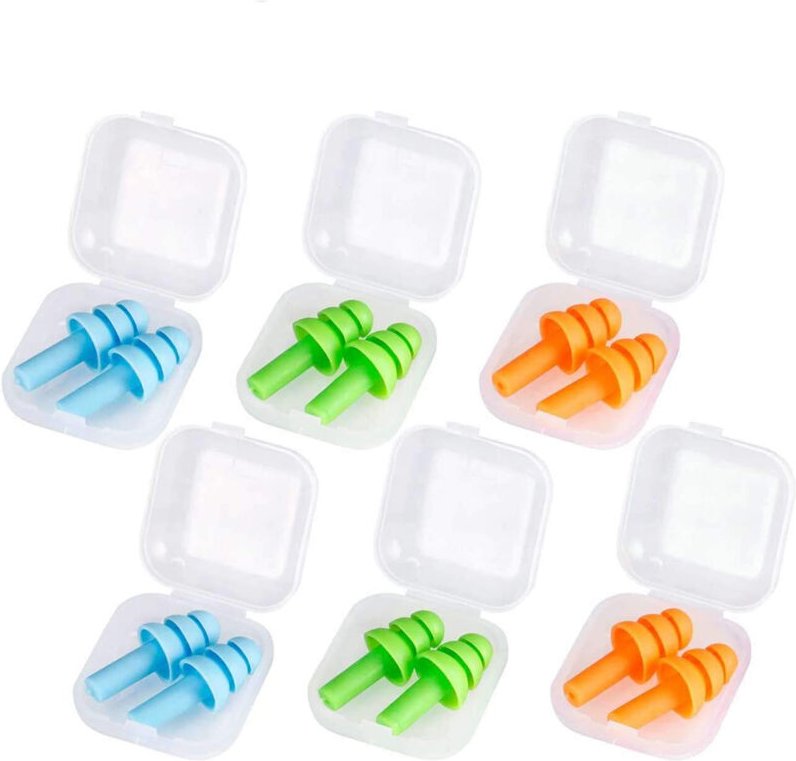 6 Paar wiederverwendbare Silikon-Ohrstöpsel, geräuschdämpfende, wasserdichte Ohrstöpsel, 3 Farben mit Aufbewahrungsbeute...