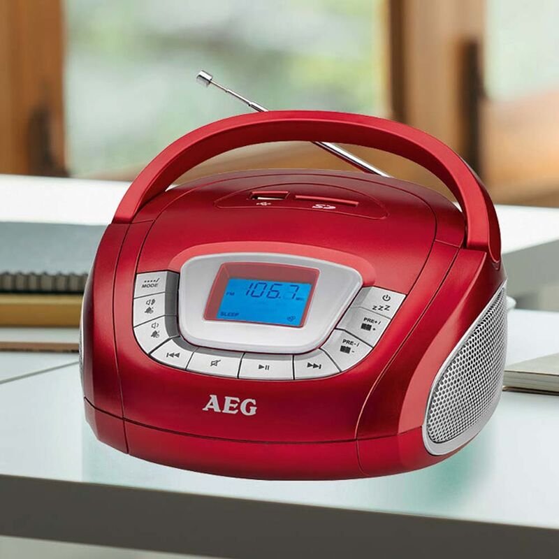 Stereo Radio mit usb und sd Slot Stereoanlage Radiorecorder rot Musikanlage MP3 Wecker Uhr Kompaktanlage mit Tragegriff