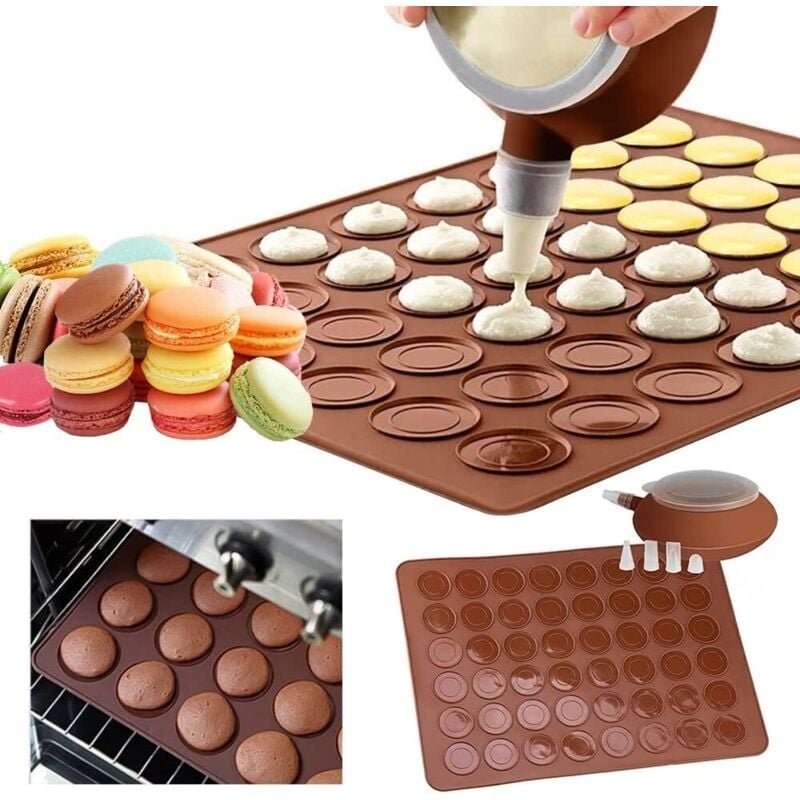 Macaron Silikon Backmatte Form Set, Non-stick 48 Kapazität Makronen Backblech, French Macarons Backset mit Dekorationsst...