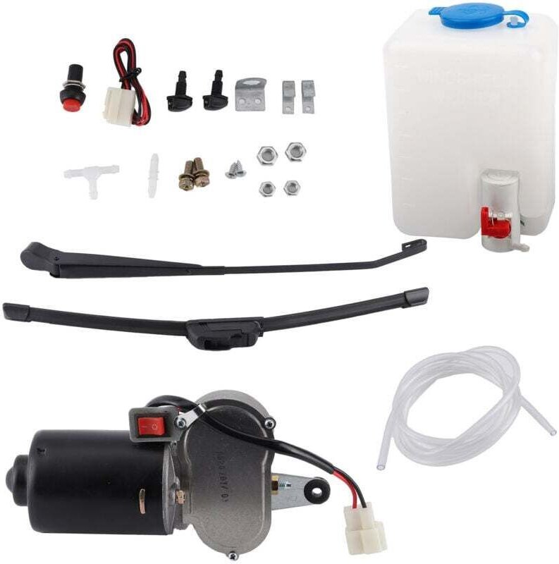 Kit Essuie Glace Pare Brise Électrique Bras Lame Moteur Tuyau Bec Verseur Eau UTV ATV