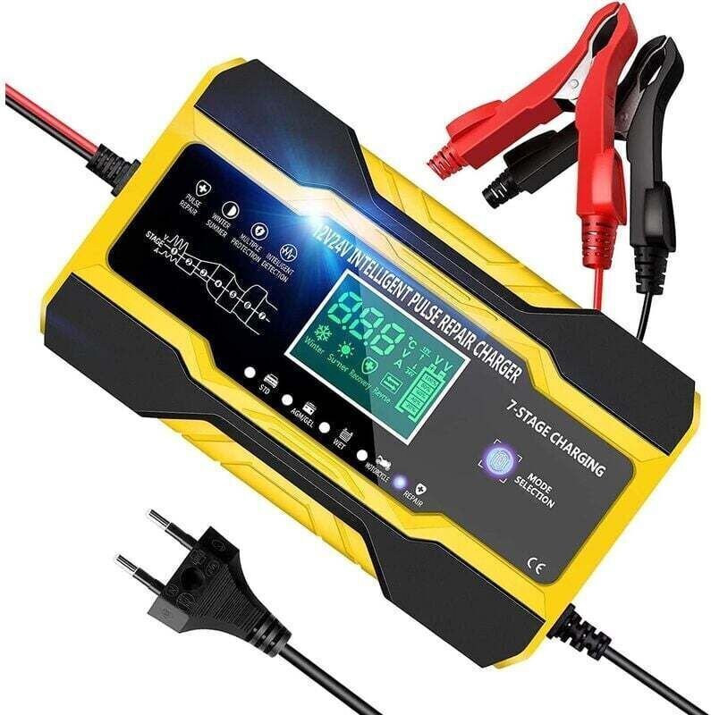 10A 12V/24V Auto-/Motorradbatterieladegerät, intelligentes Ladegerät mit Temperaturkompensation, LCD-Touchscreen, 5 Modi...