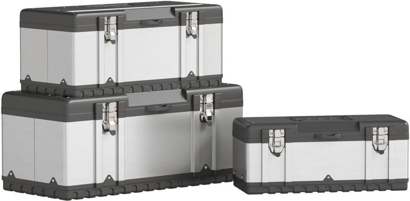 3-teiliges Werkzeugkasten-Set, Edelstahl, Kunststoff, Silberfarben