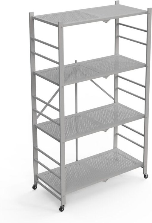 Regal Soprana, Rollen, 4 Böden, Tragkraft 40 kg, 71x38x121h cm, Grau