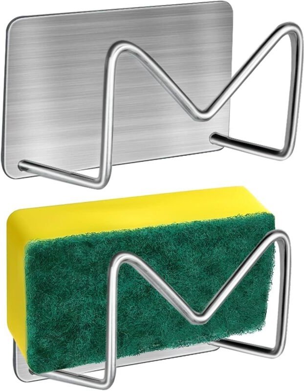 Selbstklebender Schwammhalter, Küchenspülen-Schwammhalter aus Edelstahl 304 ohne Bohren – Silber