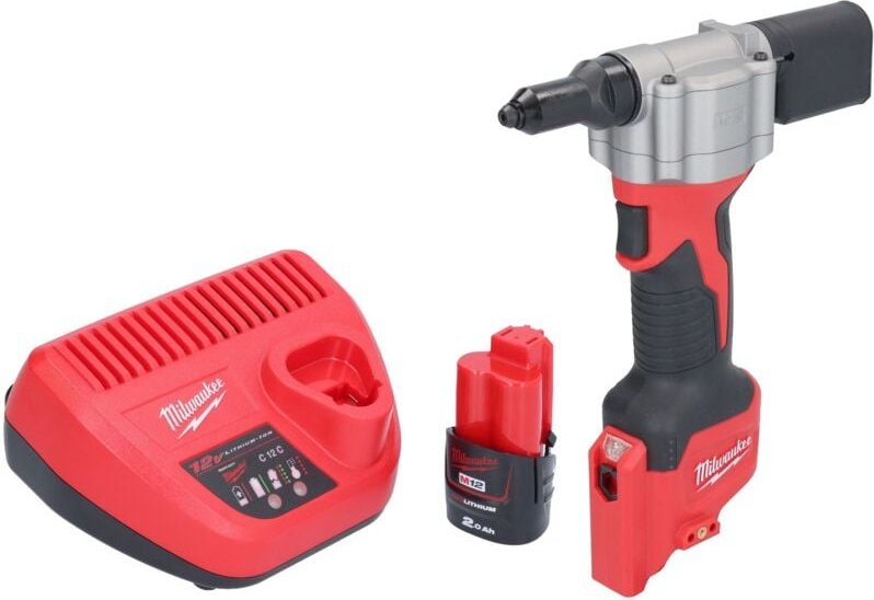 Milwaukee M12 BPRT-201 Akku Blindnietgerät 12 V 20,32 mm + 1x Akku 2,0 Ah + Ladegerät