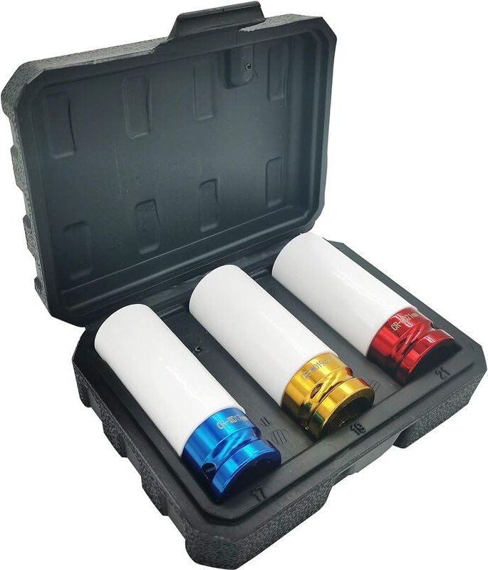 Satz von 3 Steckschlüsseln 1/2' für Alufelgen 17, 19 und 21 mm Cr-Mo Schlagschrauber Steckschlüsseleinsätze Radwechsel L...