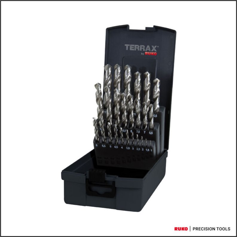 RUKO Spiralbohrer Satz HSS G in Kunststoffkassette (ABS) 25 Spiralbohrer