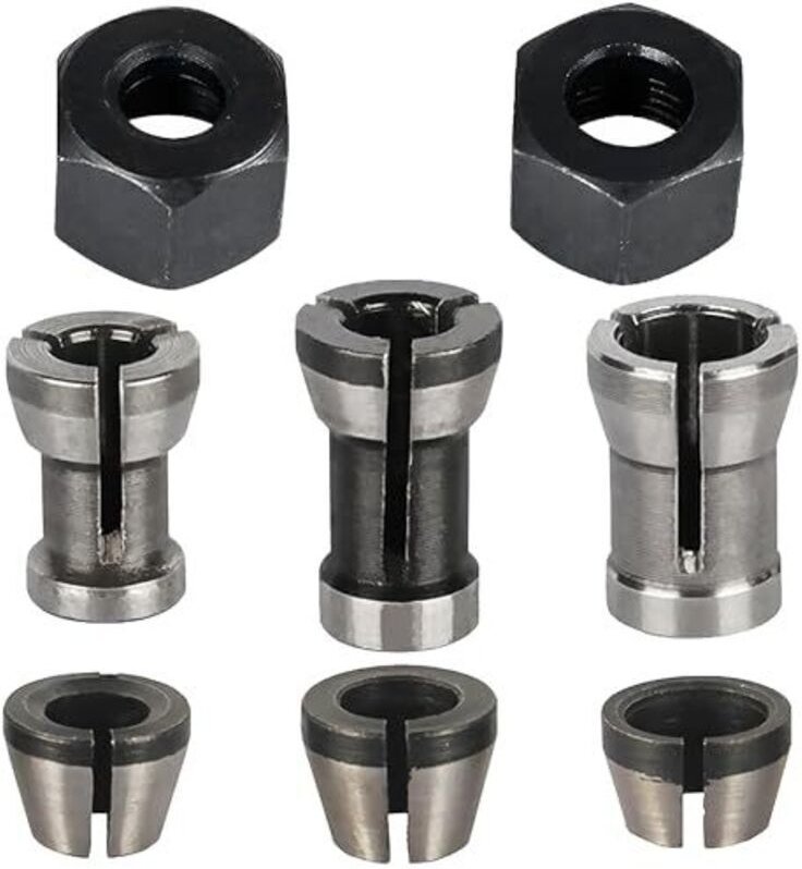 Set mit 8 Spannzangen, Zubehör für Oberfräsen von Einhell, Katsu, Bosch und Dewalt, 6 Spannzangenadapter (6 mm, 6,35 mm,...