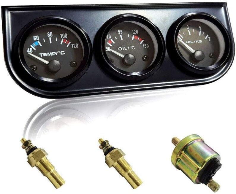 3-in-1 52 mm Dreifach-Messgerät-Cluster, Wasser-/Öltemperatur- und Öldruckanzeige mit schwarzer Armaturenbrettkonsole, u...