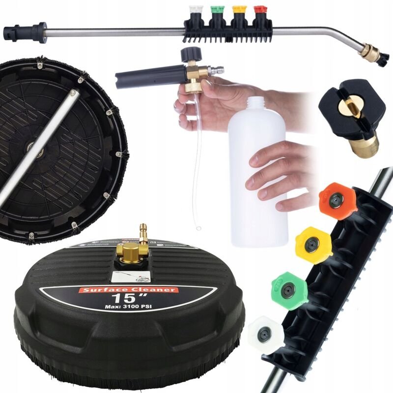 Rosfix Set T-Racer 15" Flächenreiniger + 1/4" Lanze 15° + 5 Düsen + 1000 ml Schaumsprüher – 160 bar, 60 °C Für Pflaster,...