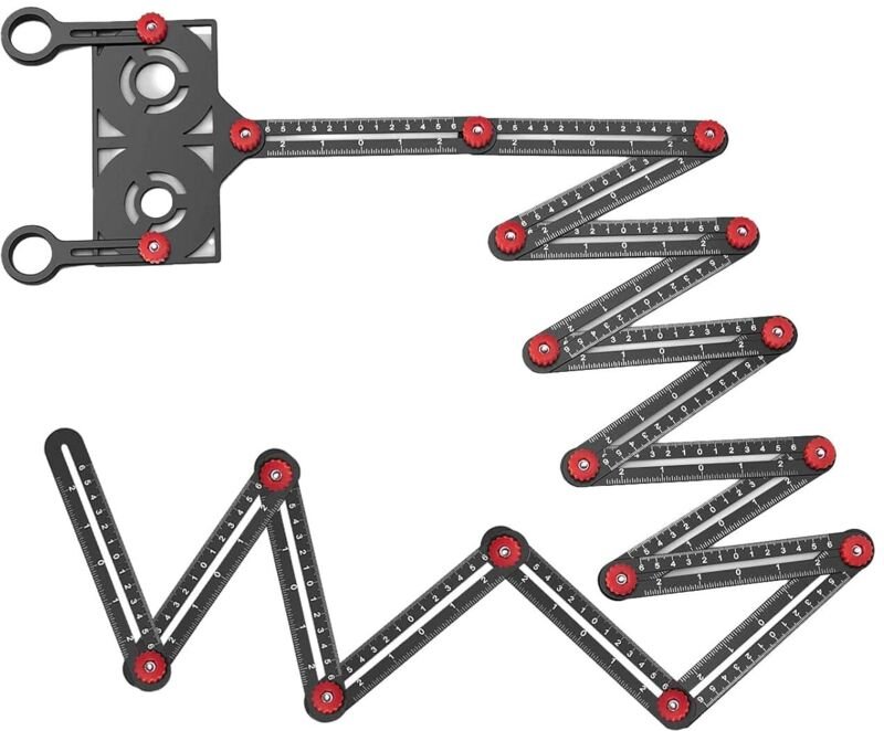 Mehrwinkel-Messlineal, 16-teiliger Keramikfliesen-Öffnungsfinder, Winkelmesswerkzeug aus Aluminiumlegierung mit Lochfind...