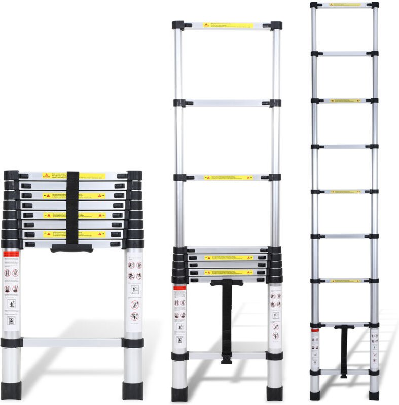 Randaco 2,6m Silber Teleskopleiter Aluleiter Stehleiter Anlegeleiter Mehrzweckleiter Klappleiter
