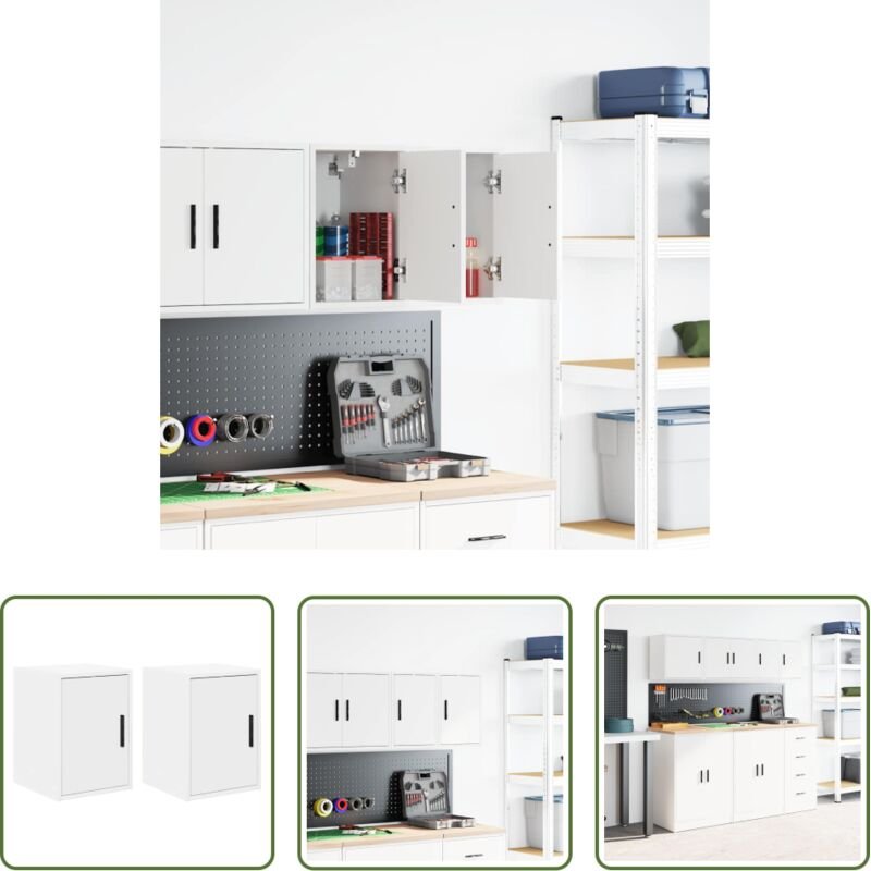 Werkzeugordnung - Garagen-Wandschränke 2 Stk. Weiß Holzwerkstoff