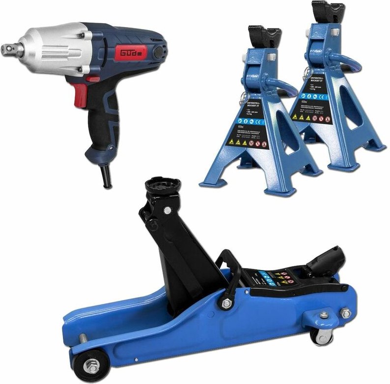 Güde - Reifenwechsel Set Rangierwagenheber + Schlagschrauber + 3 t Unterstellbock