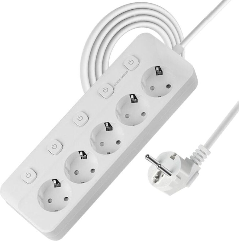 Steckdosenleiste mit Einzelschaltern, 5 USB-C-Anschlüssen, Wandsteckdose für Zuhause, Büro oder Küche, 2M-Blanco