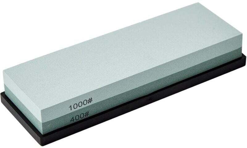 Pierre à aiguiser double face avec base en caoutchouc antidérapante, grain 400/1000, pour l'affûtage manuel des couteaux...