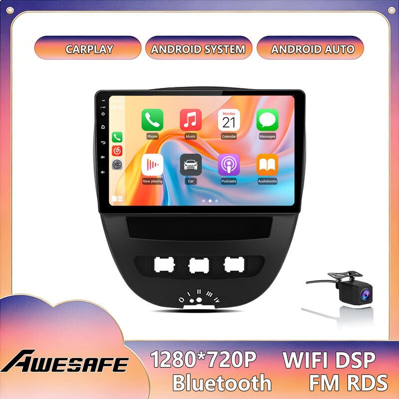 AWESAFE Autoradio Android 13 für Peugeot 107 Toyota Aygo Citroën C1 (2GB+32GB) 10'' Bildschirm CarPlay Android Auto Rück...