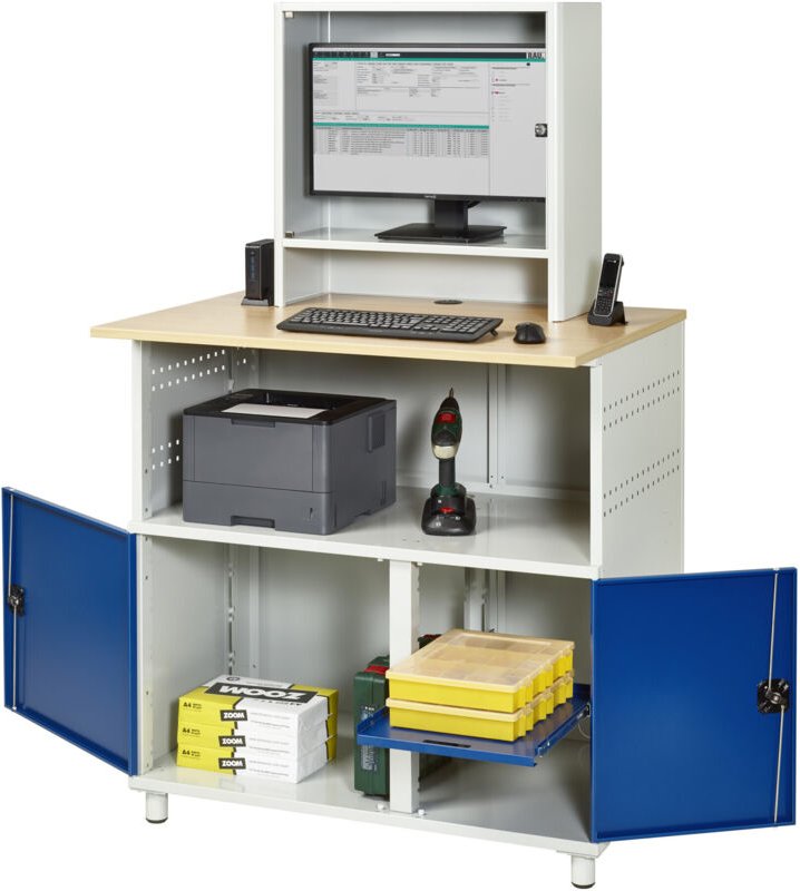 Computer-Tisch mit Monitorengehäuse stationär BxTxH 1100x800x1100/1810mm - RAU