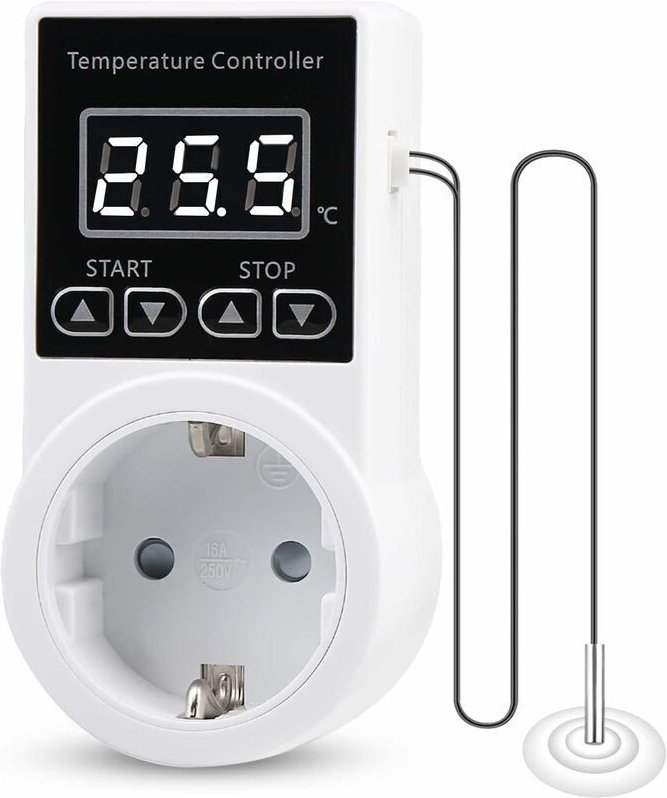 Digitaler Thermostat-Temperaturregler mit Stecker, Heizungsthermostat mit NTC-Sonde
