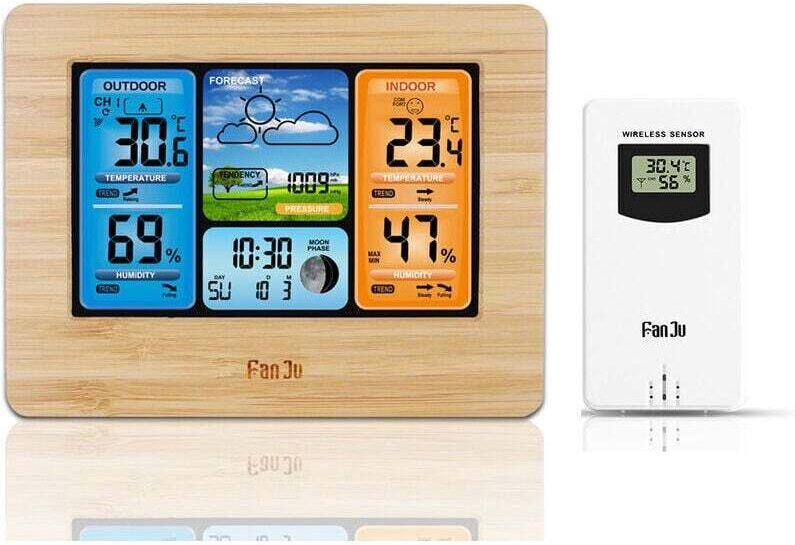 Drahtlose Wetterstation – Digitale Wetterstation – Thermometer mit Alarm – Luftfeuchtigkeitsbarometer – Mondphasen-Wette...