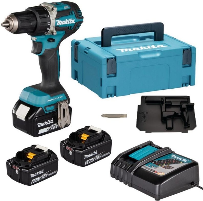 Akku Bohrschrauber 18V 3x5,0Ah mit Ladegerät im makpac Koffer DDF484RT3J - Makita