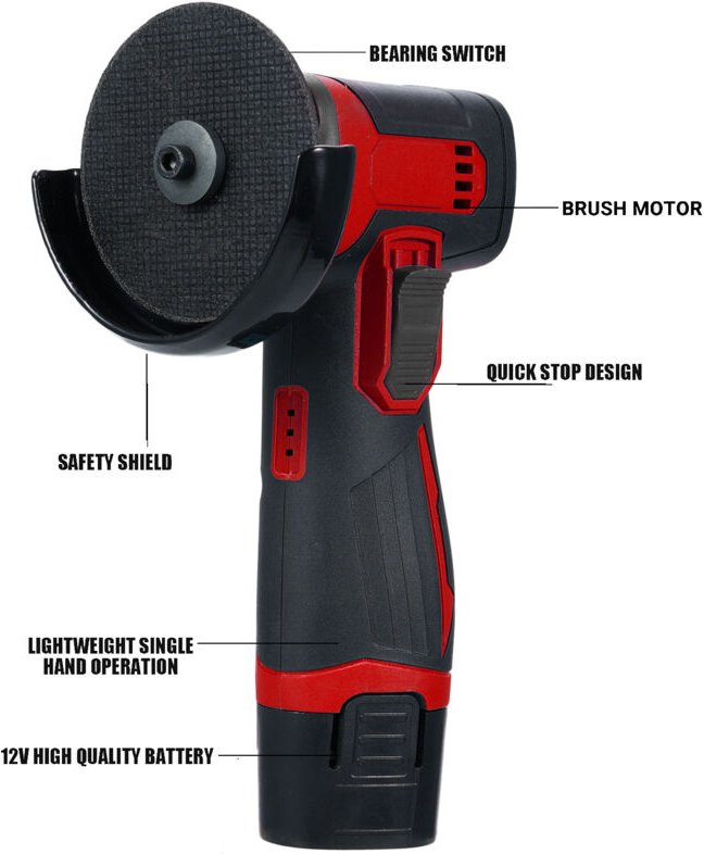 Eosnow 12-V-Kabelbrinselwinkel-Mühle Kit, Gindungsscheibe 3 Zoll/ 76 mm, leichtes Werkzeug mit 2 PCS 1300mAh Lithium-Ion...