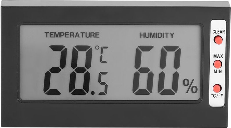 Tragbares digitales Thermometer-Hygrometer mit LCD-Anzeige, Messbereich: 0 bis 50 °C, 10 bis 99 % relative Luftfeuchtigk...