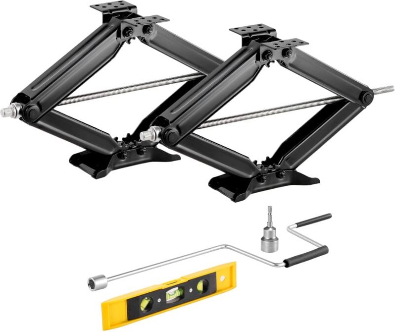 Mophorn - rv Scherenwagenheber mit Handkurbel, Steckschlüssel & Wasserwaage (2 Stk.) – Stabilisator für Nivellierung, Hu...
