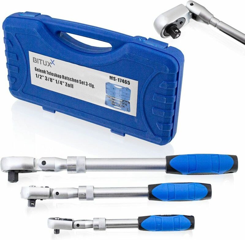 3 tlg Teleskop Gelenk Ratschen 1/4 3/8 1/2 90° Knarre ausziehbar Umschaltknarre Set