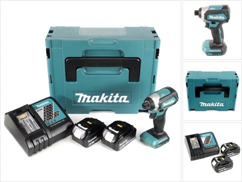 Makita DTD 153 RTJ 18 V Akku Brushless Schlagschrauber im Makpac + 2x BL 1850 B 5,0 Ah Li-Ion Akku + 1x DC 18 RC Ladeger...