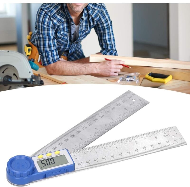 Eckwinkelmesser, Edelstahlwinkel für Schreiner und Gehrungslade, Messbereich 360°, Stahllineal für Holzarbeiten, Basteln...