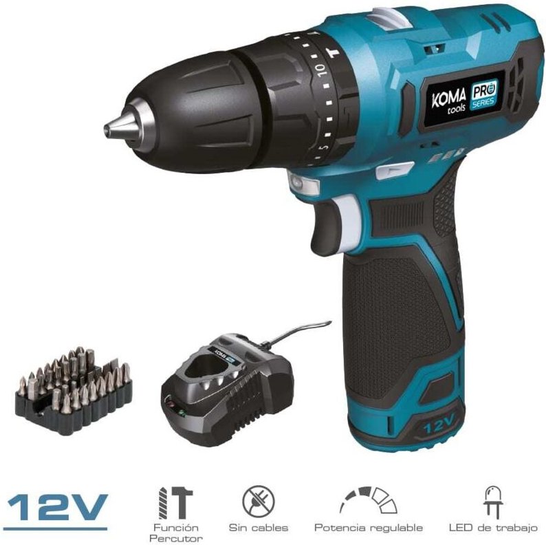 Koma Tools - 12V Schlagbohrmaschine 2,0Ah Akku - Ladegerät - Zubehör