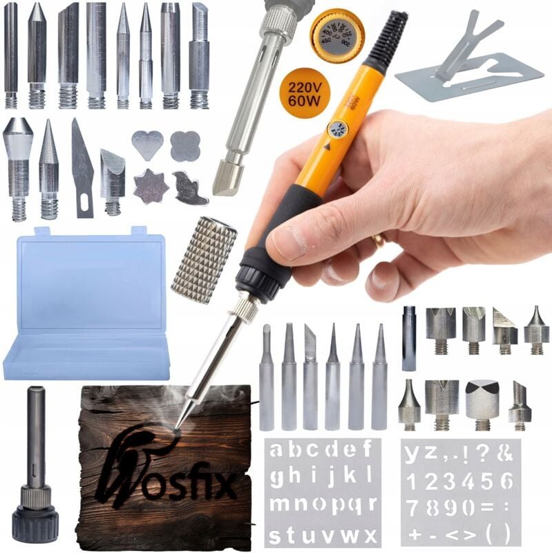 Rosfix Präzisionslötkolben-Set mit Potentiometer Rosfix Orange Pitbull OP60W + 30 Holzbrennelemente + Kunststoff-Werkzeu...
