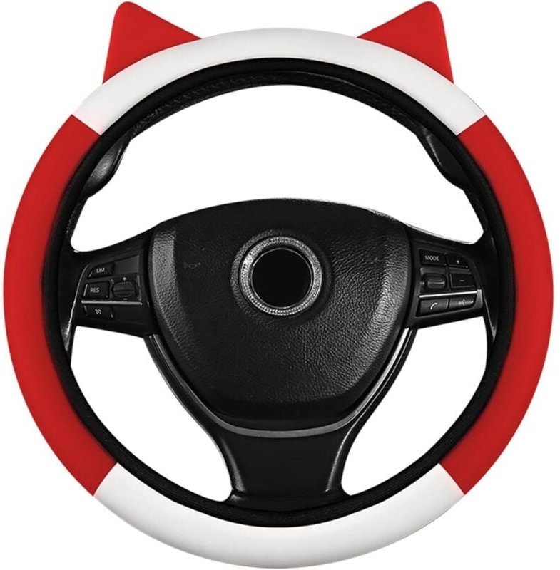 Rot und Weiß) Lenkradbezug, Leder-Lenkradbezug, niedlicher Auto-Lenkradbezug, universeller rutschfester Auto-Lenkradbezu...